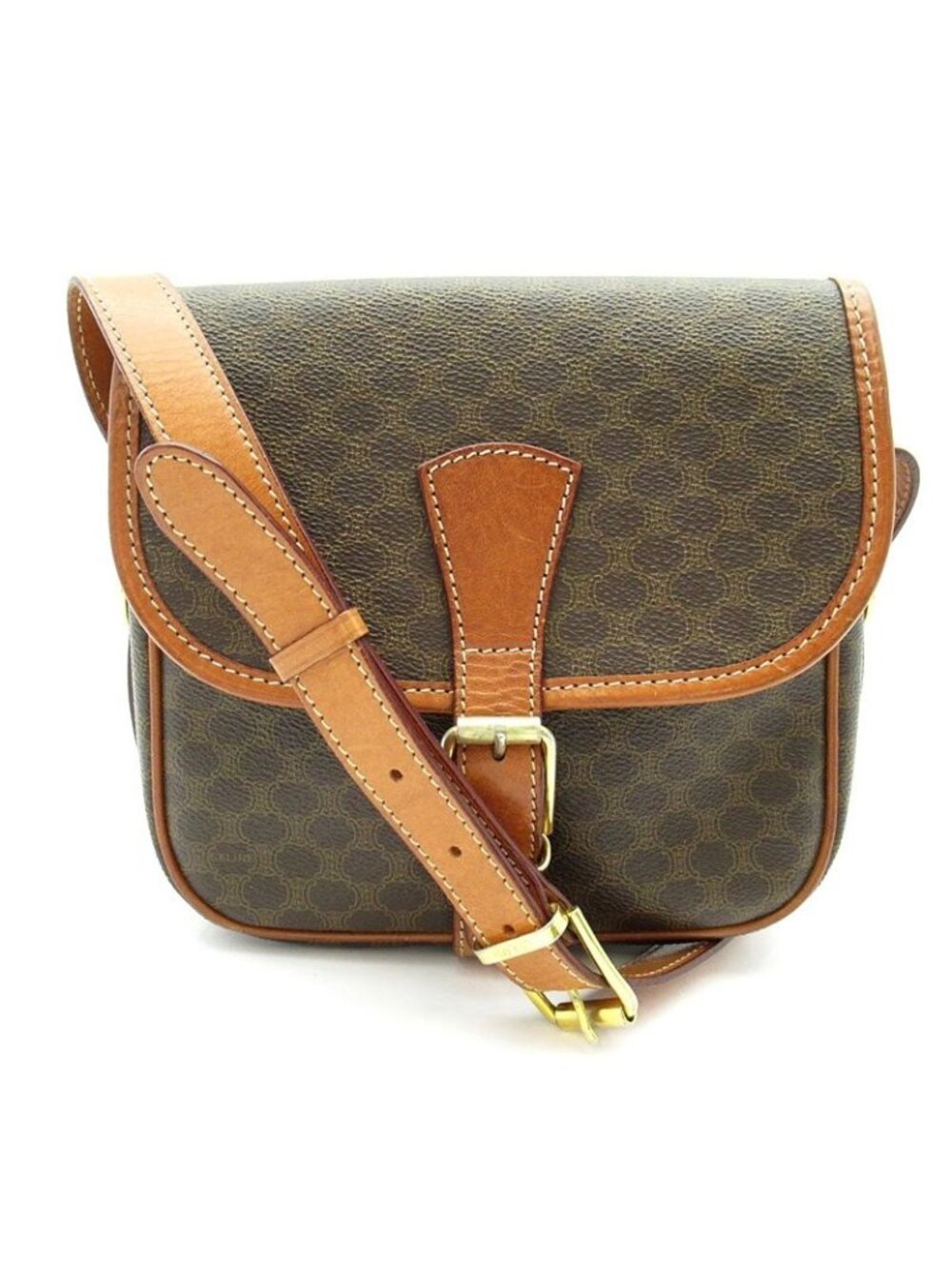 Celine Macadam Shoulder Bag Leather Brown